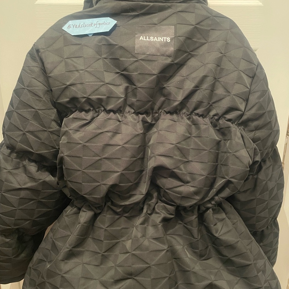 All Saints Black Puffer Jacket with Quilted Design and High Collar - Picture 5 of 9
